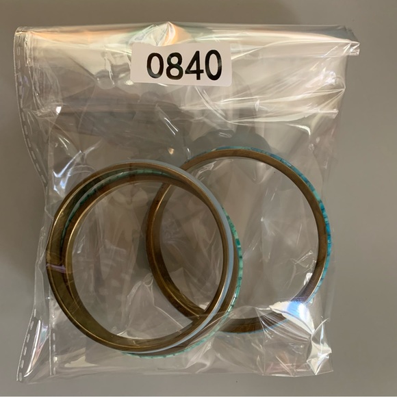 Set of 3 Vintage Bangle Bracelets-Two with Inlayed Stones, 1 Enameled on Bronze - Picture 6 of 6